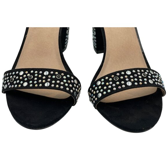 Madden Womens Black Rhinestone Studded Glitzy Black Block Heeled Sandals Size 8 - Picture 5 of 16